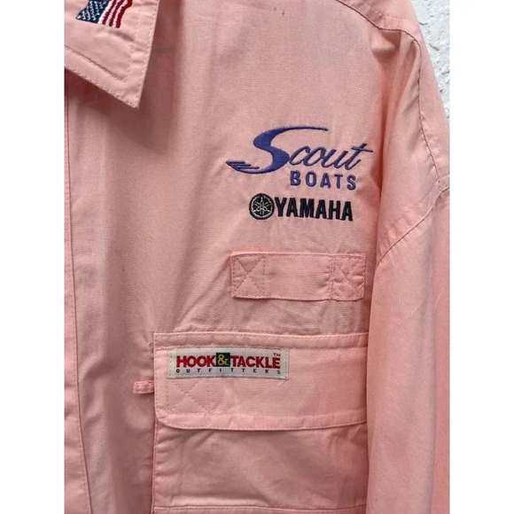 Hook and Tackle Mens Long Sleeve Button Up Fish Embroidered Vented Shirts Pink L - Picture 8 of 14
